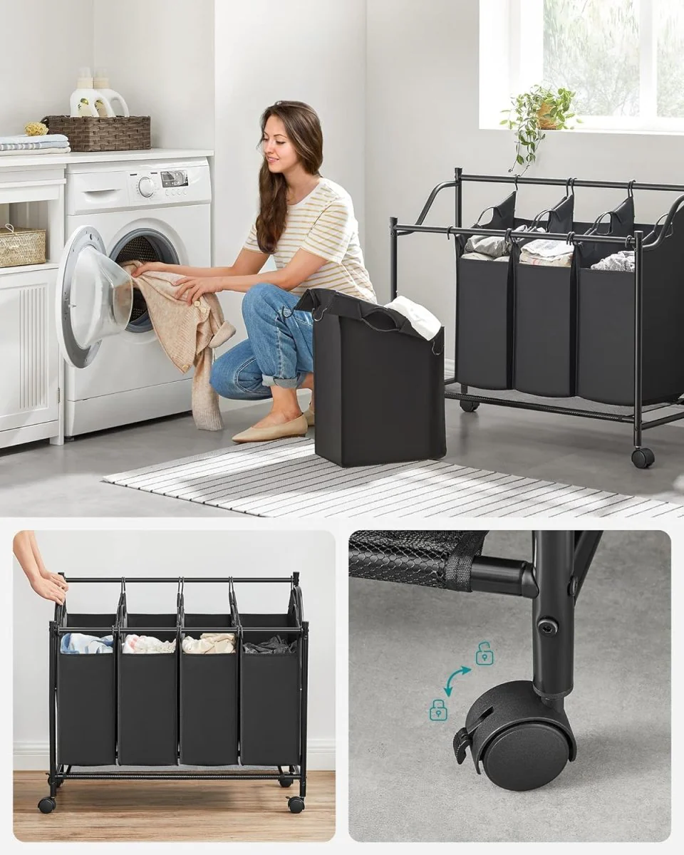 Wasmand met 4 Afneembare Zakken - Wasverzamelaar - met Wieltjes - Wasscheiding - Image 4