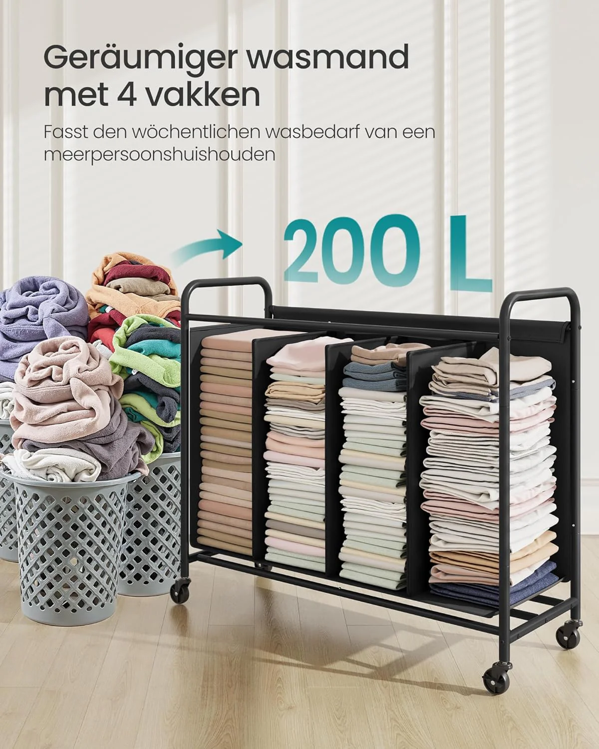 Wassorteerder op Wielen – 2 Compartimenten – Met Handgrepen, Labels en Deksel – 140/170/200 Liter - Image 10