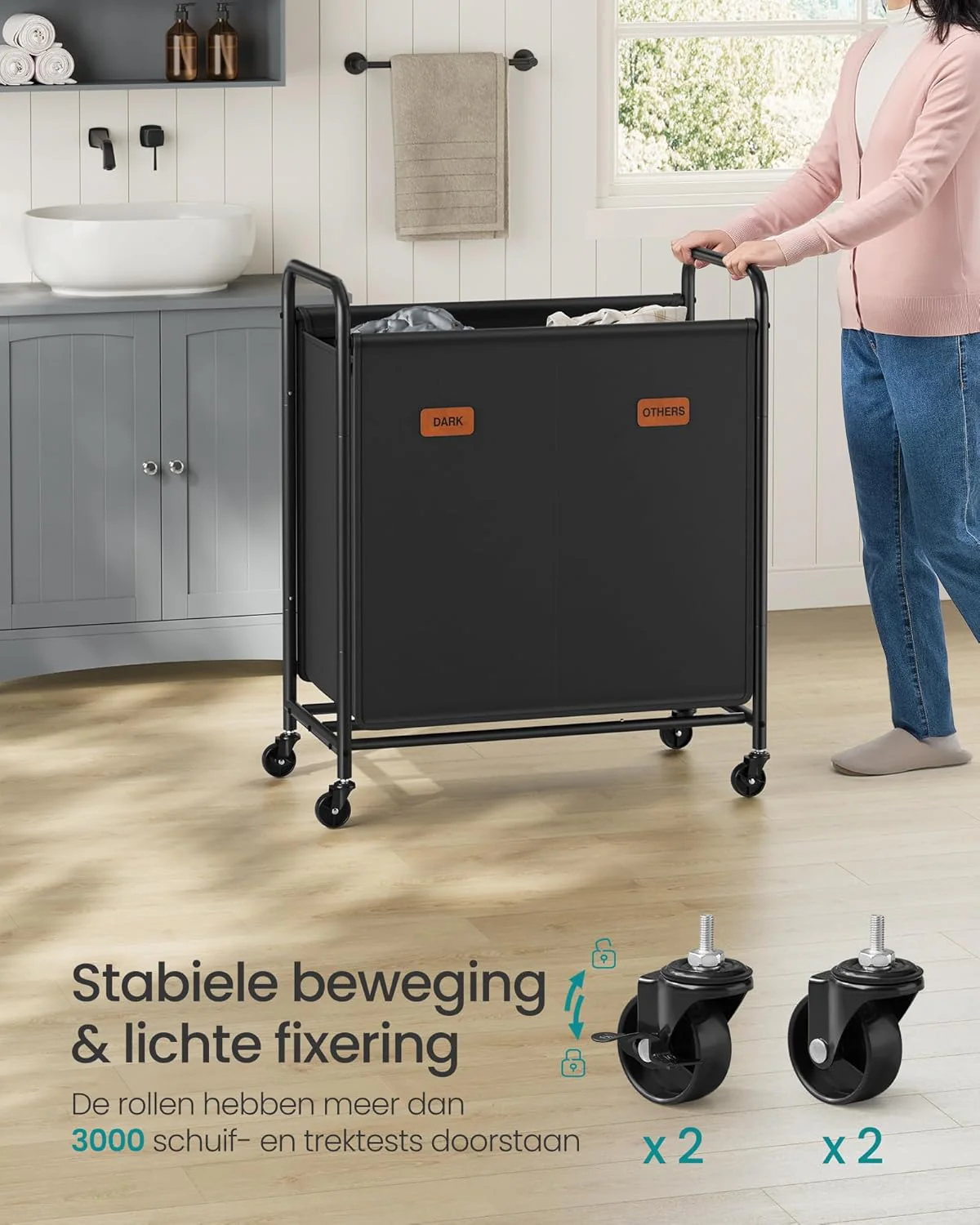 Wassorteerder op Wielen – 2 Compartimenten – Met Handgrepen, Labels en Deksel – 140/170/200 Liter - Image 7