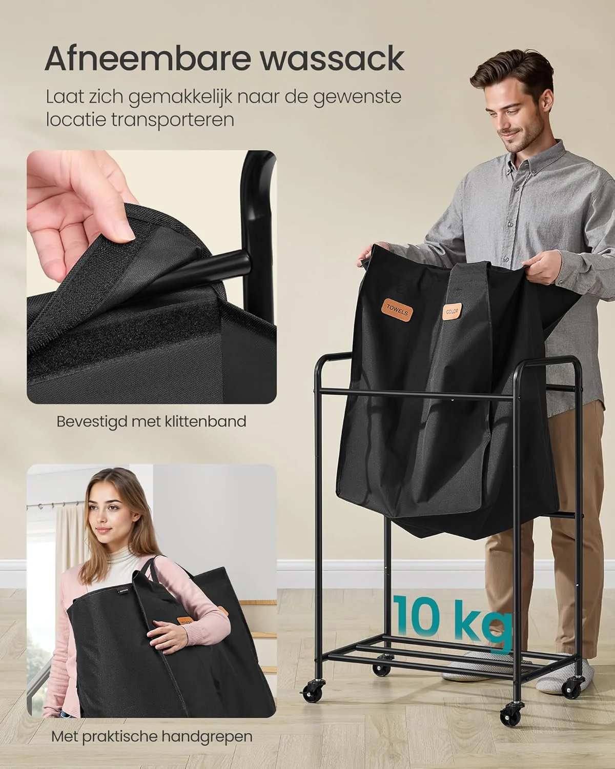 Wassorteerder op Wielen – 2 Compartimenten – Met Handgrepen, Labels en Deksel – 140/170/200 Liter - Image 8