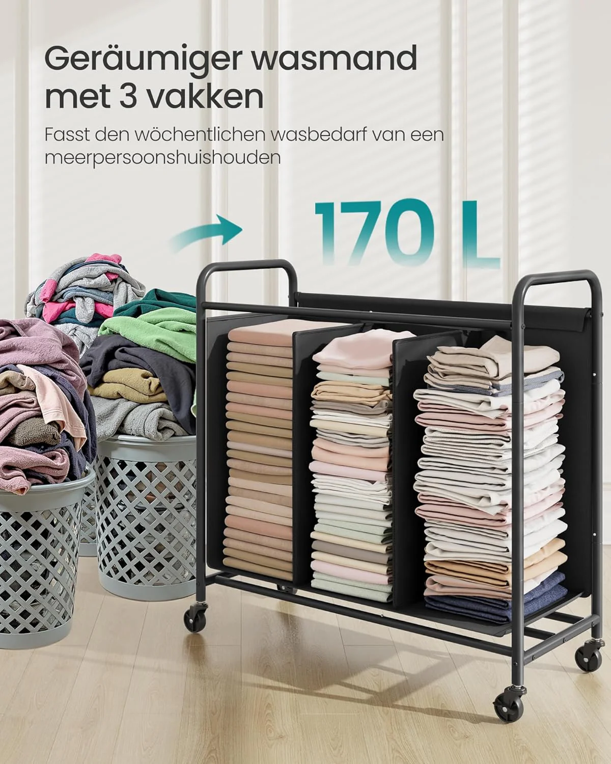 Wassorteerder op Wielen – 2 Compartimenten – Met Handgrepen, Labels en Deksel – 140/170/200 Liter - Image 9