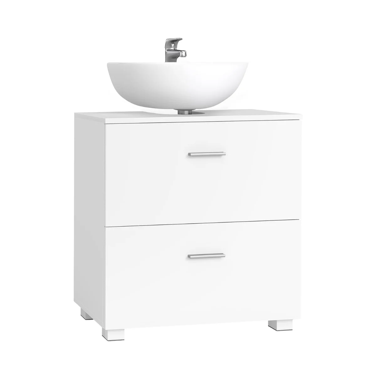 Wastafelonderkast 60 cm Wit – Badkamermeubel met 2 Lades en Hoge Poten – 30 x 60 x 63,8 cm