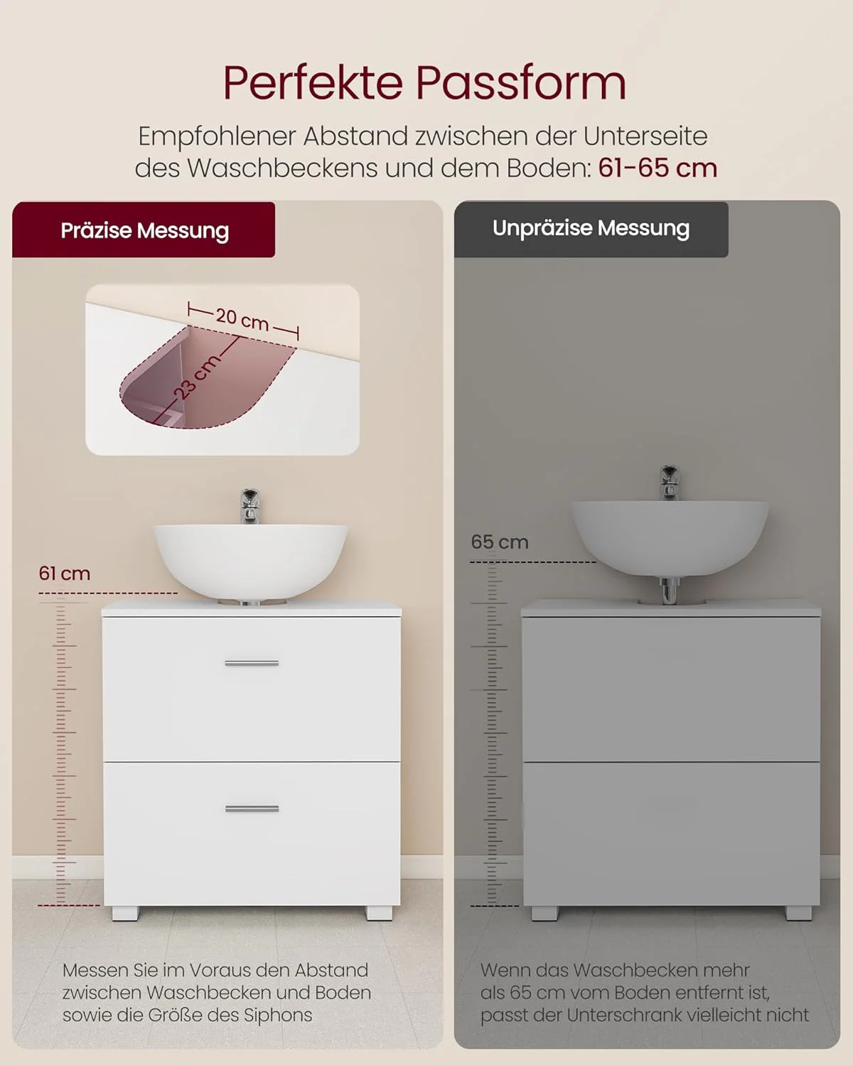 Wastafelonderkast 60 cm Wit – Badkamermeubel met 2 Lades en Hoge Poten – 30 x 60 x 63,8 cm - Image 4