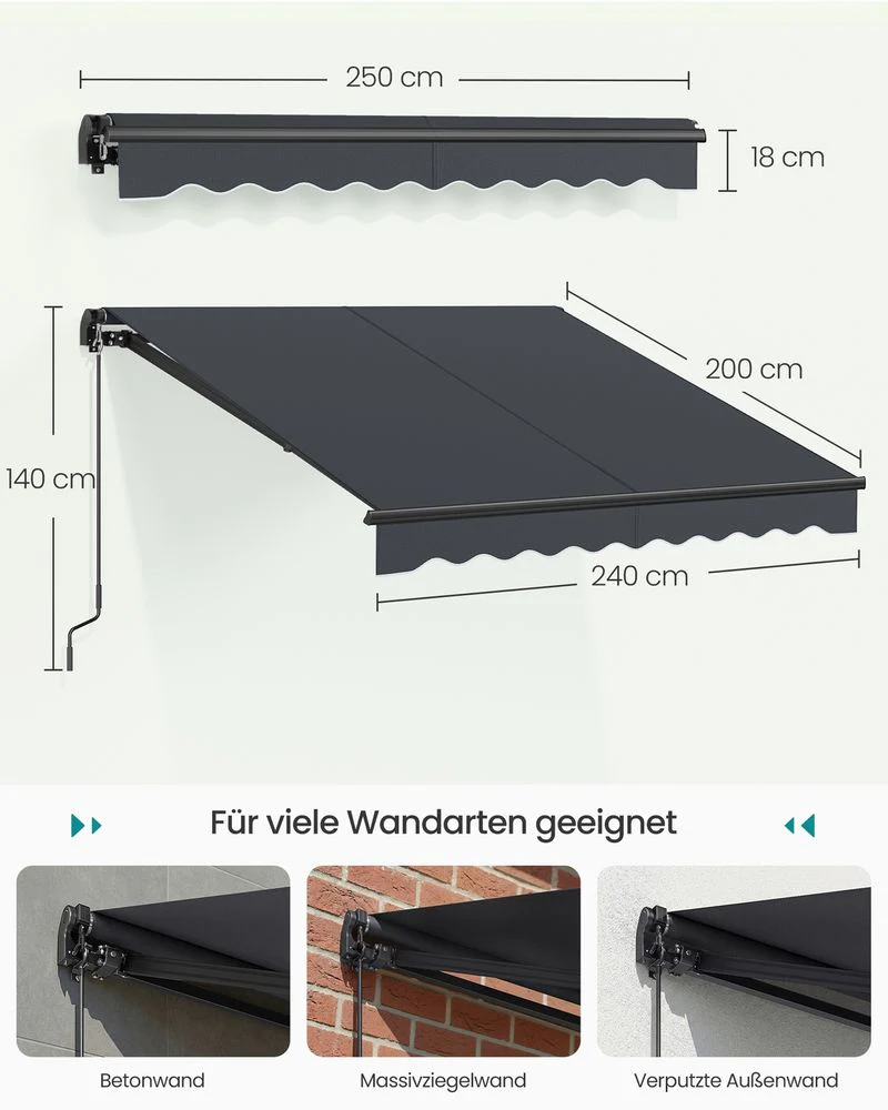 Zonnescherm Uitval – Met Zwengel – Verstelbare Hellingshoek – UPF 50+ – Voor Balkon Of Terras - Image 7