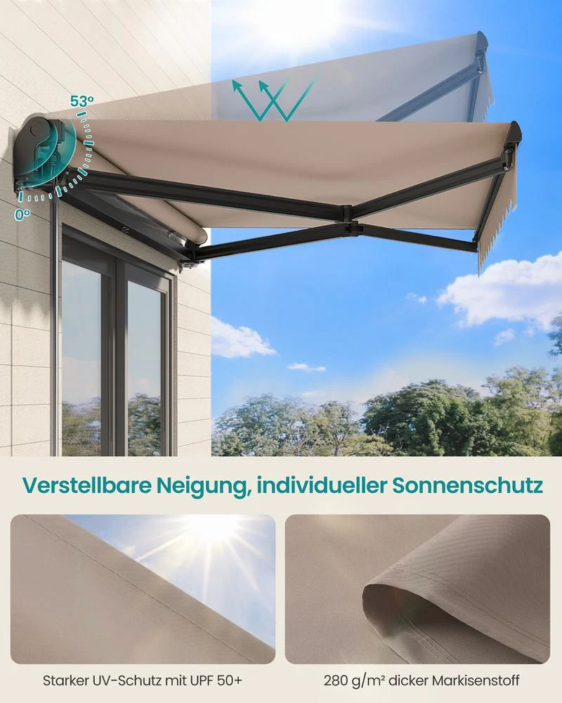 Zonnescherm Uitval – Met Zwengel – Verstelbare Hellingshoek – UPF 50+ – Voor Balkon Of Terras - Image 9
