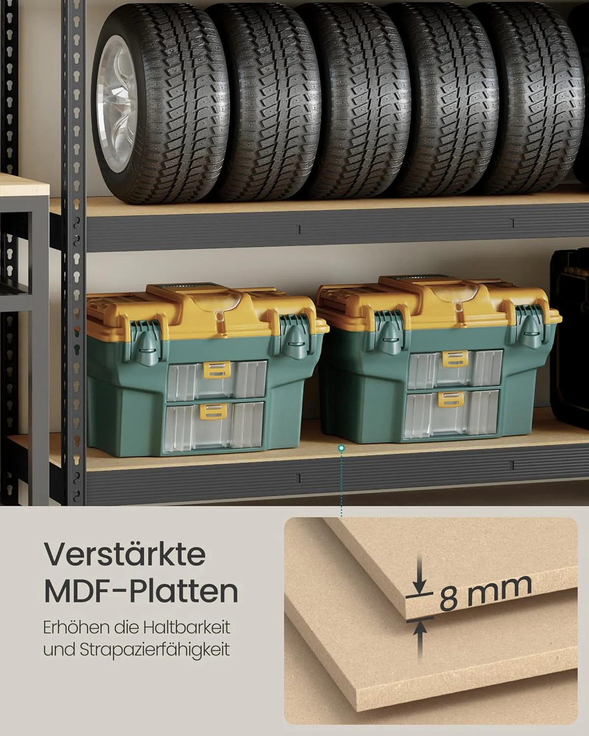 Zwaar Opbergrek – Industriële Stijl – 4 Verstelbare Planken – Tot 2000 kg Draagkracht – 200 cm Breed – Zwart - Image 4