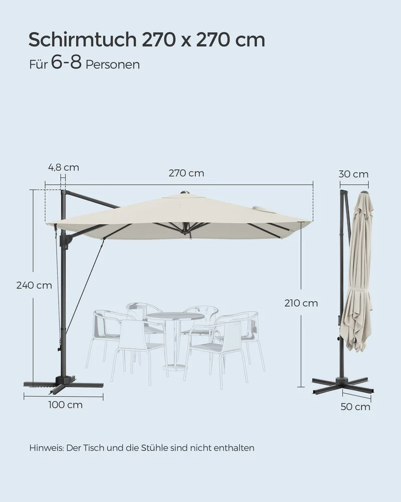Zweefparasol 270 x 270 cm - Compleet Verstelbaar en 360° draaibaar - Image 11