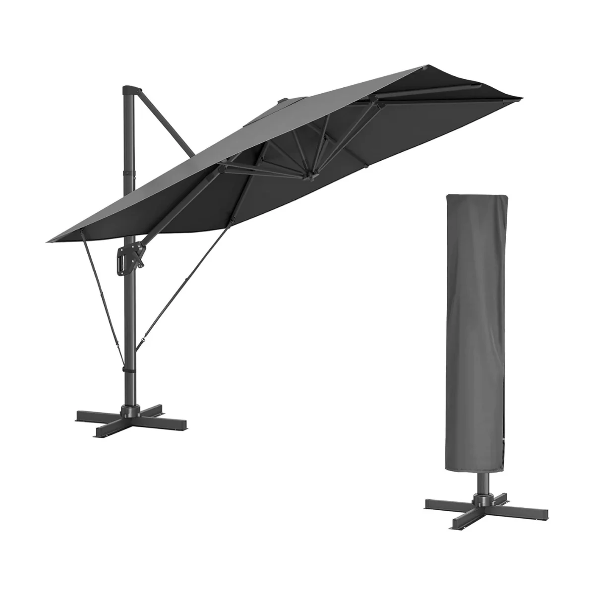 Zweefparasol 290 x 290 cm – 360° Draaibaar – Verstelbare Hellingshoek – UPF 50+ – Met Standaard En Beschermhoes