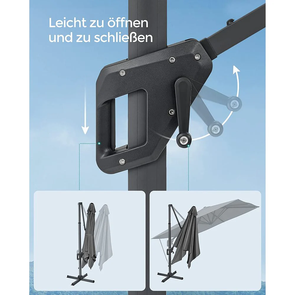 Zweefparasol 290 x 290 cm – 360° Draaibaar – Verstelbare Hellingshoek – UPF 50+ – Met Standaard En Beschermhoes - Image 11