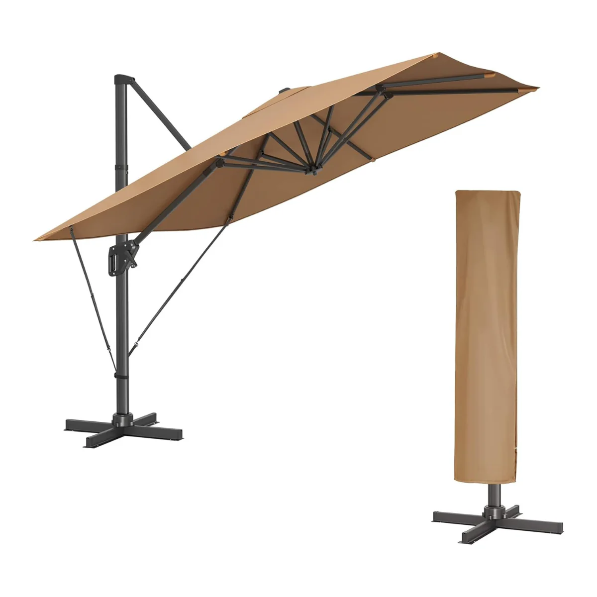 Zweefparasol 290 x 290 cm – 360° Draaibaar – Verstelbare Hellingshoek – UPF 50+ – Met Standaard En Beschermhoes - Image 2
