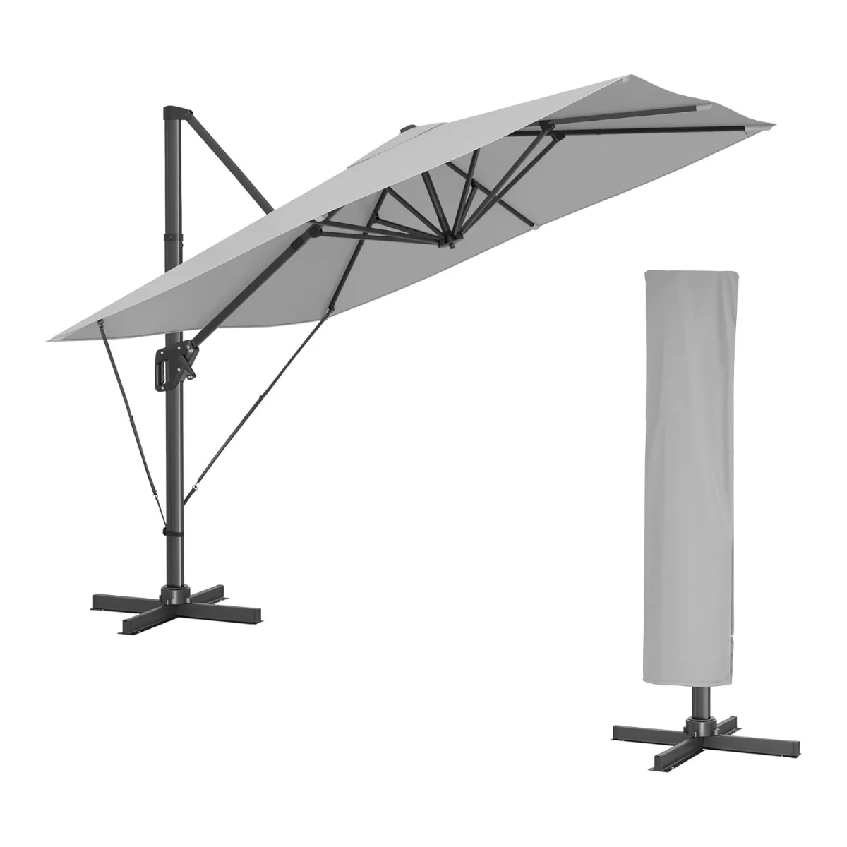 Zweefparasol 290 x 290 cm – 360° Draaibaar – Verstelbare Hellingshoek – UPF 50+ – Met Standaard En Beschermhoes - Image 3