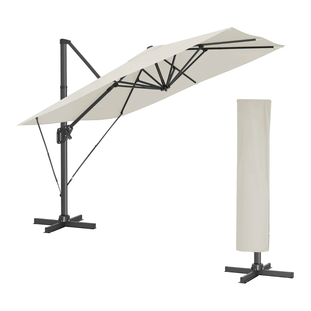 Zweefparasol 290 x 290 cm – 360° Draaibaar – Verstelbare Hellingshoek – UPF 50+ – Met Standaard En Beschermhoes - Image 4