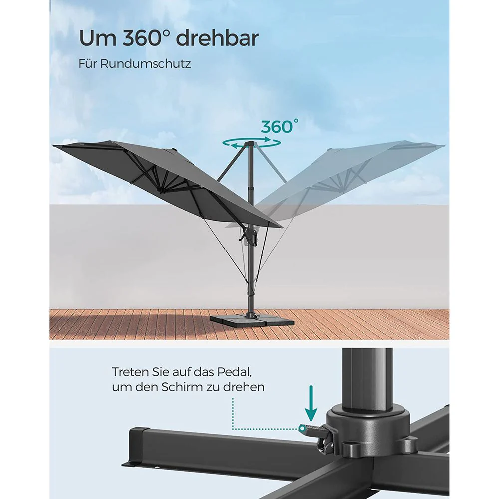 Zweefparasol 290 x 290 cm – 360° Draaibaar – Verstelbare Hellingshoek – UPF 50+ – Met Standaard En Beschermhoes - Image 6