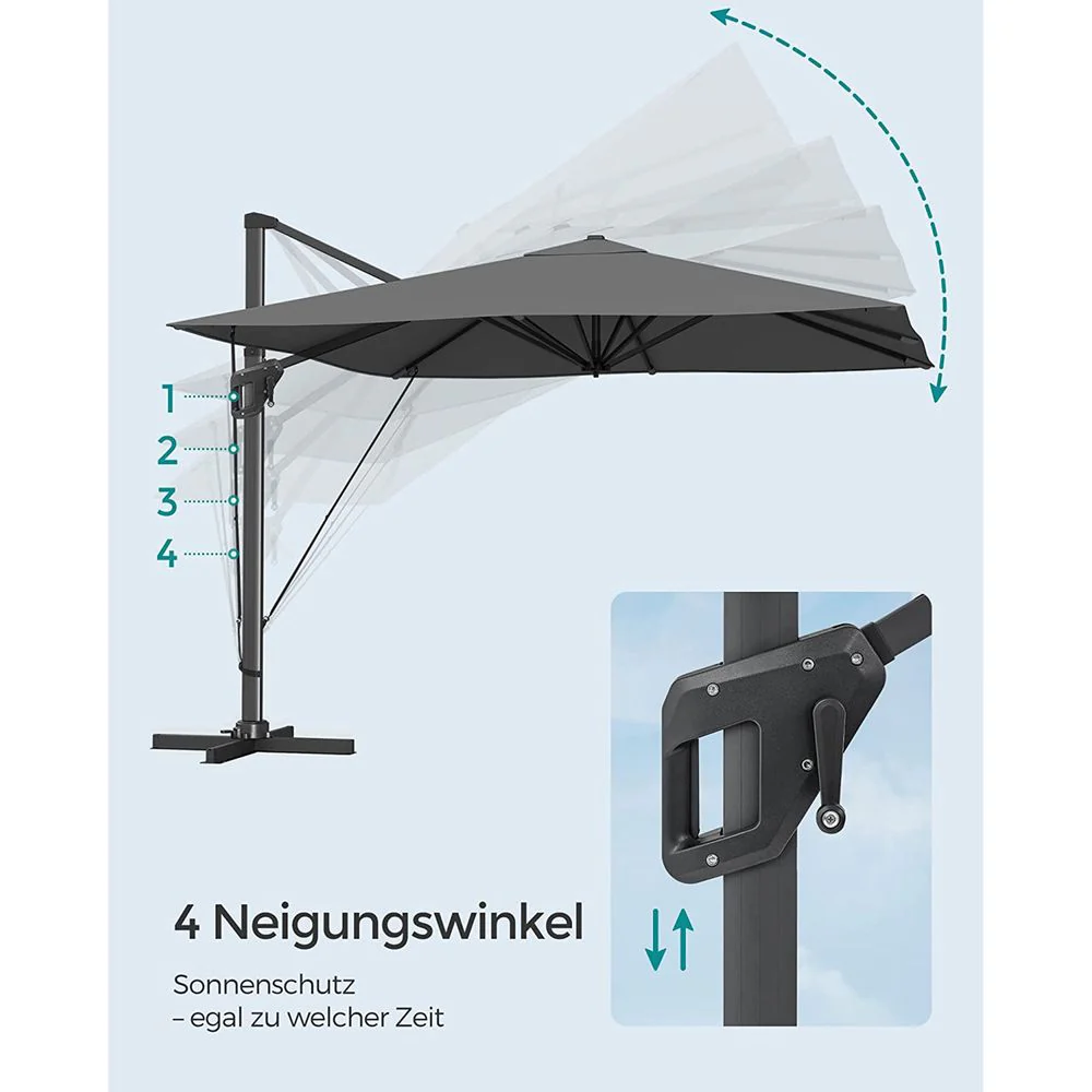 Zweefparasol 290 x 290 cm – 360° Draaibaar – Verstelbare Hellingshoek – UPF 50+ – Met Standaard En Beschermhoes - Image 7