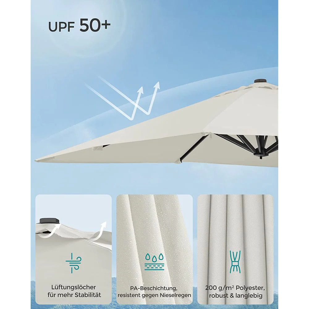 Zweefparasol 290 x 290 cm – 360° Draaibaar – Verstelbare Hellingshoek – UPF 50+ – Met Standaard En Beschermhoes - Image 8