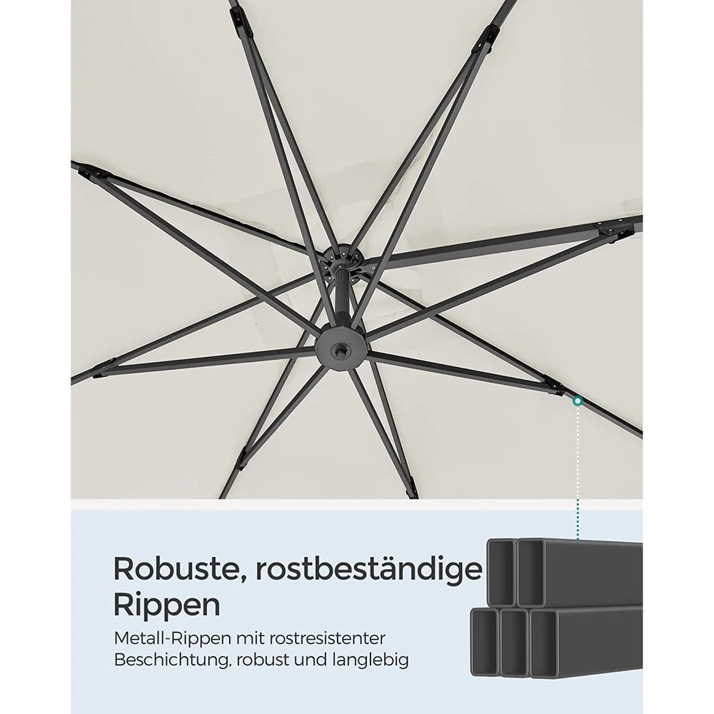 Zweefparasol 290 x 290 cm – 360° Draaibaar – Verstelbare Hellingshoek – UPF 50+ – Met Standaard En Beschermhoes - Image 9
