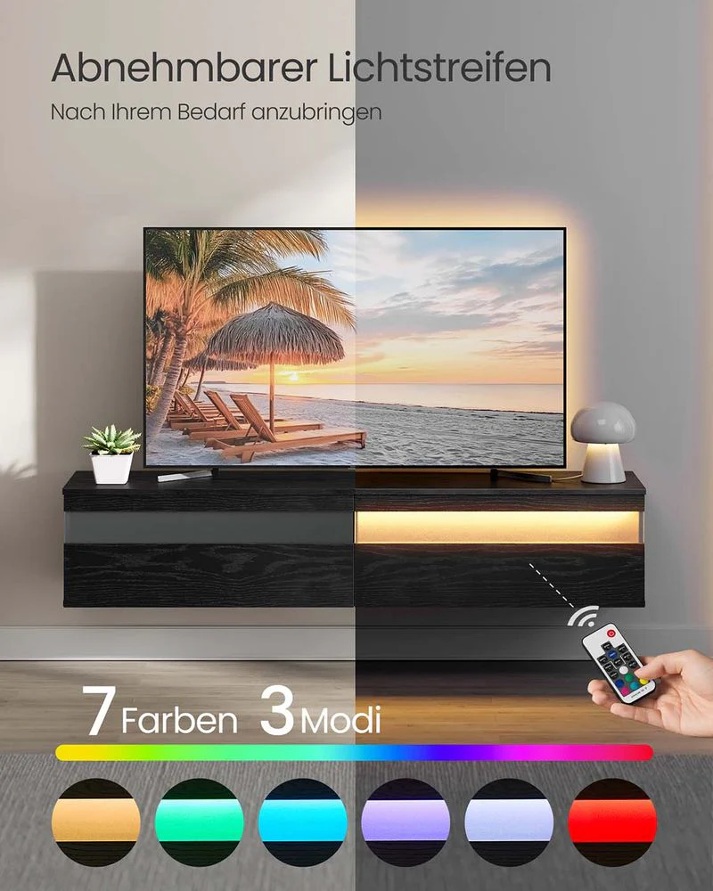Zwevend TV-Meubel – Met LED-Verlichting en Oplaadstation - Inclusief Wandmontage - Image 11