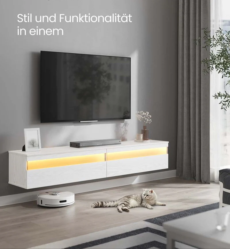 Zwevend TV-Meubel – Met LED-Verlichting en Oplaadstation - Inclusief Wandmontage - Image 8